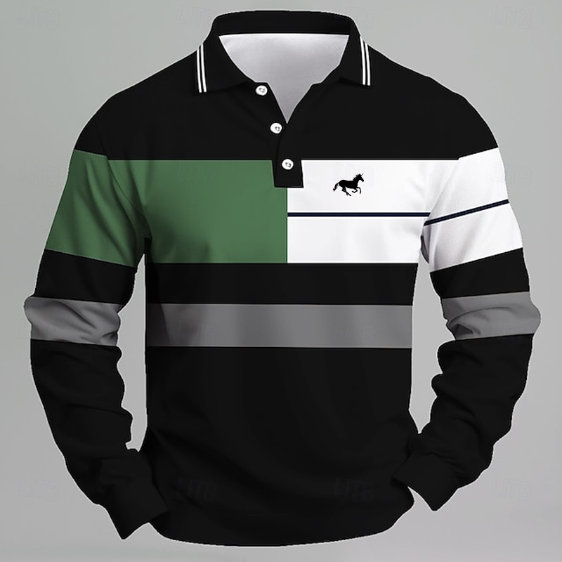 Golf Equipment Sales - Gestreept herenpoloshirt met eenhoornlogo en print